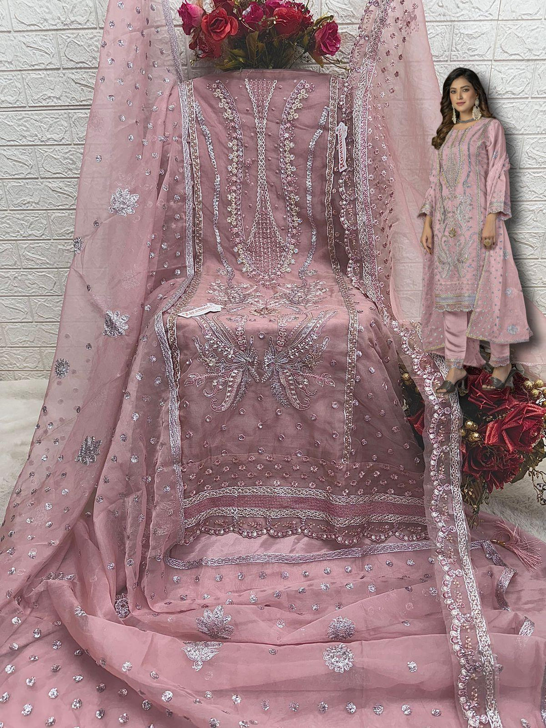 Fepic Rosemeen Designer Wedding Wear Organza Suit D.No.C-1797-A
