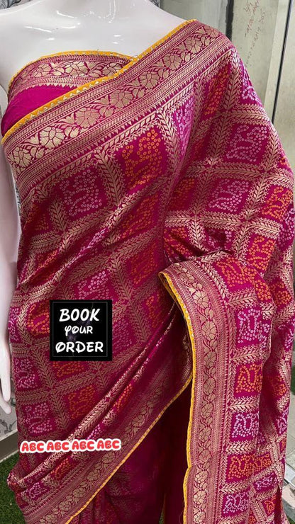 Beautiful Designer Pure Banarasi Bandhej Cottan Sarees