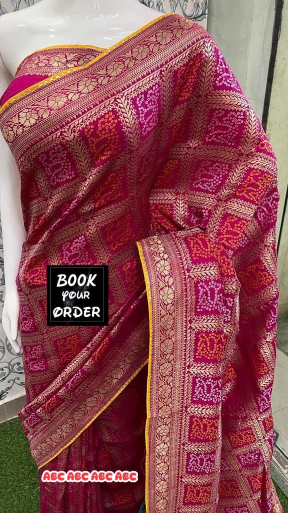 Beautiful Designer Pure Banarasi Bandhej Cottan Sarees