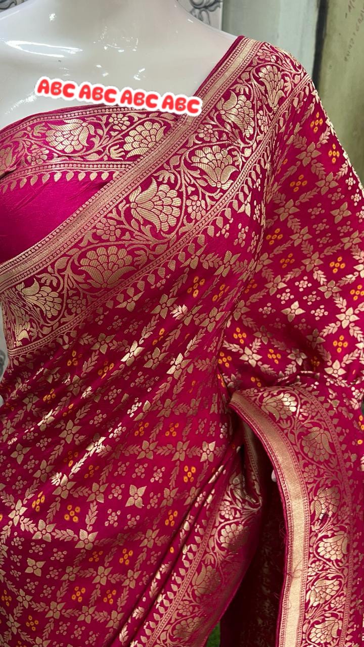 Beautiful Designer Pure Banarasi Bandhej Cottan Sarees