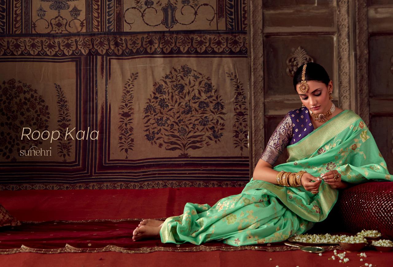 Party Wear Designer Sunehari Roopkala Banarasi Crepe Georgette Saree