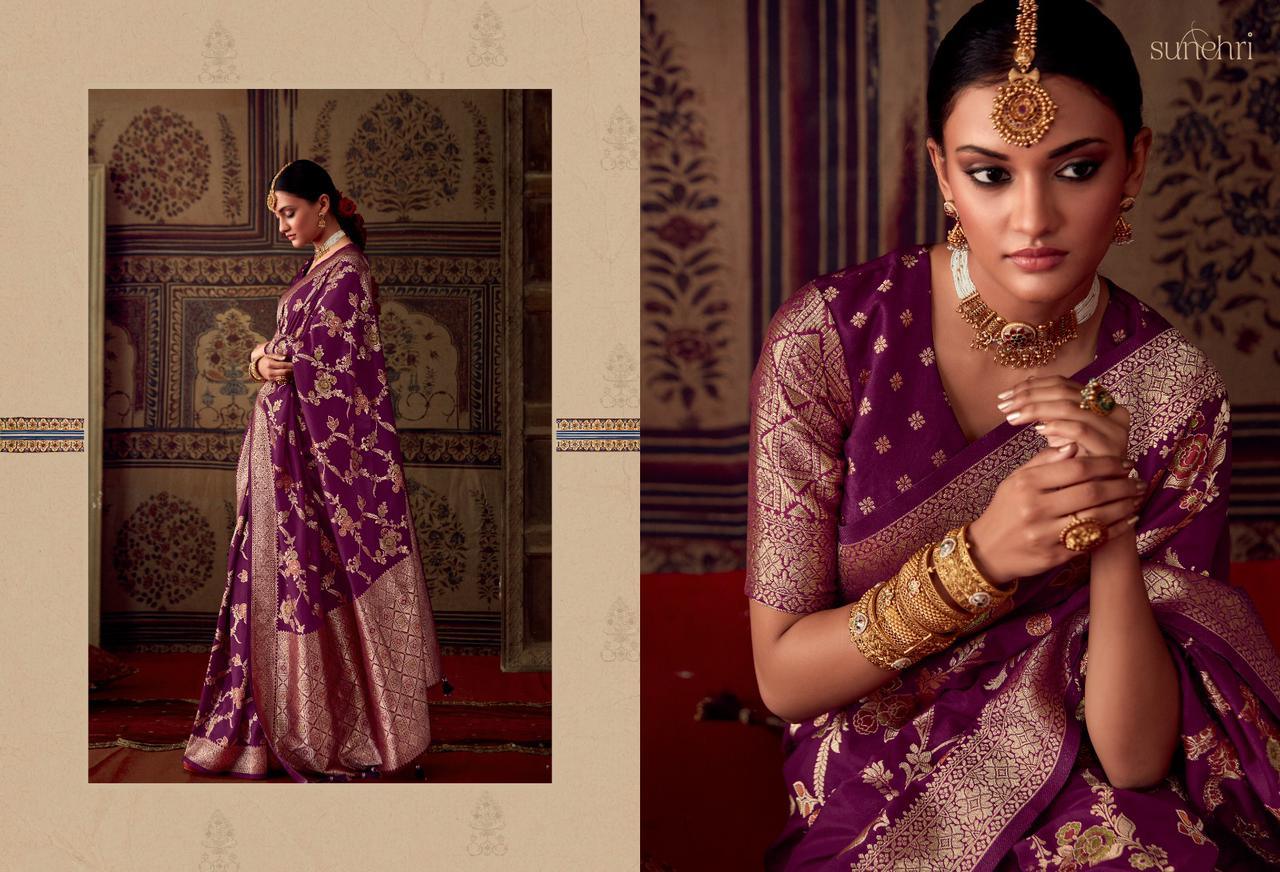 Party Wear Designer Sunehari Roopkala Banarasi Crepe Georgette Saree