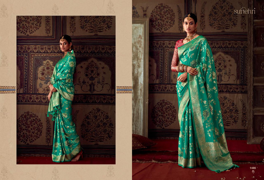 Party Wear Designer Sunehari Roopkala Banarasi Crepe Georgette Saree