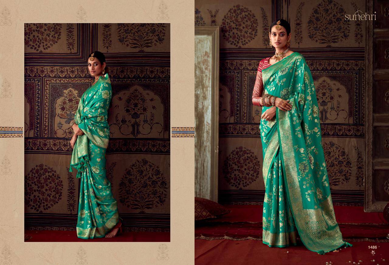 Party Wear Designer Sunehari Roopkala Banarasi Crepe Georgette Saree