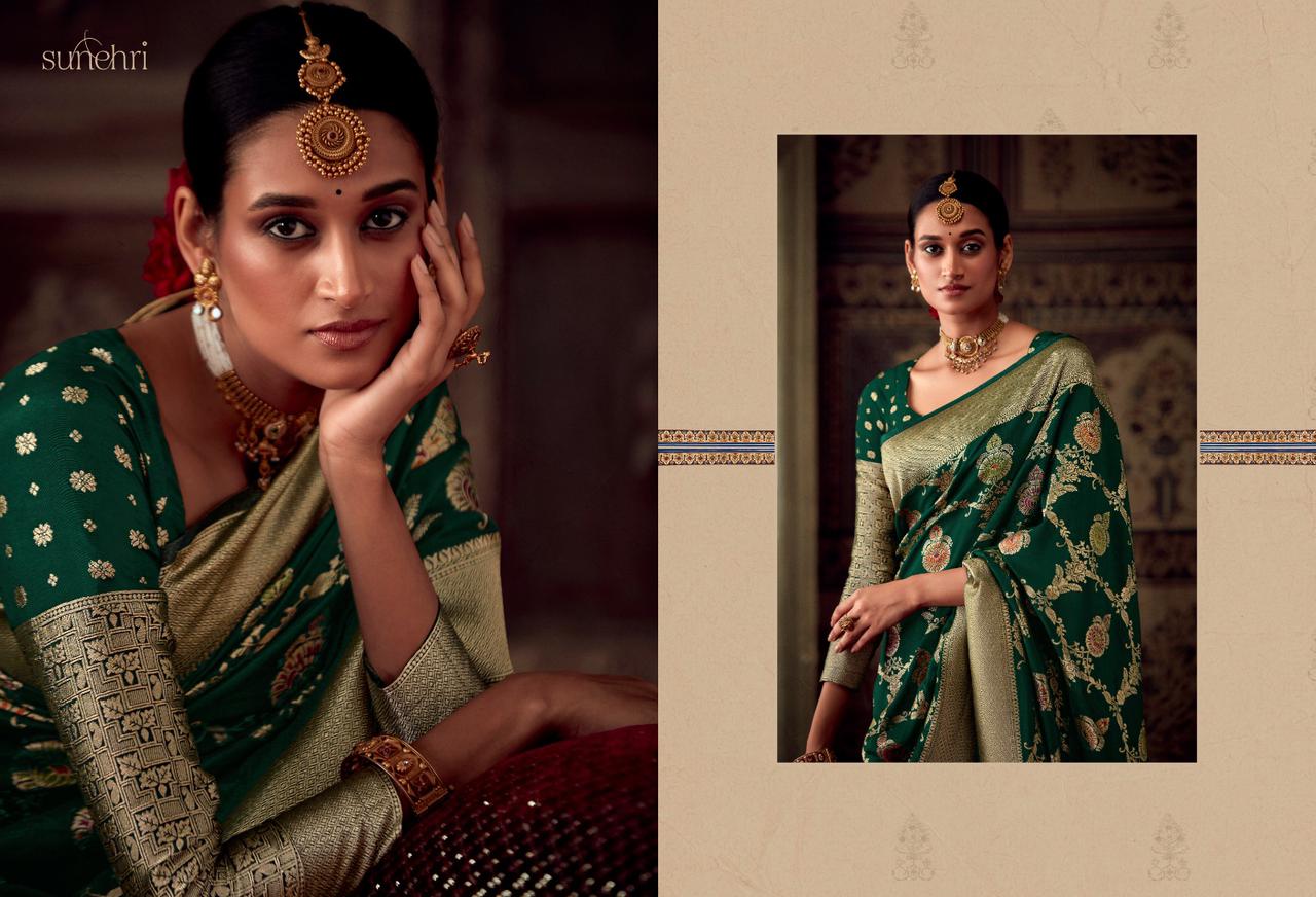 Party Wear Designer Sunehari Roopkala Banarasi Crepe Georgette Saree