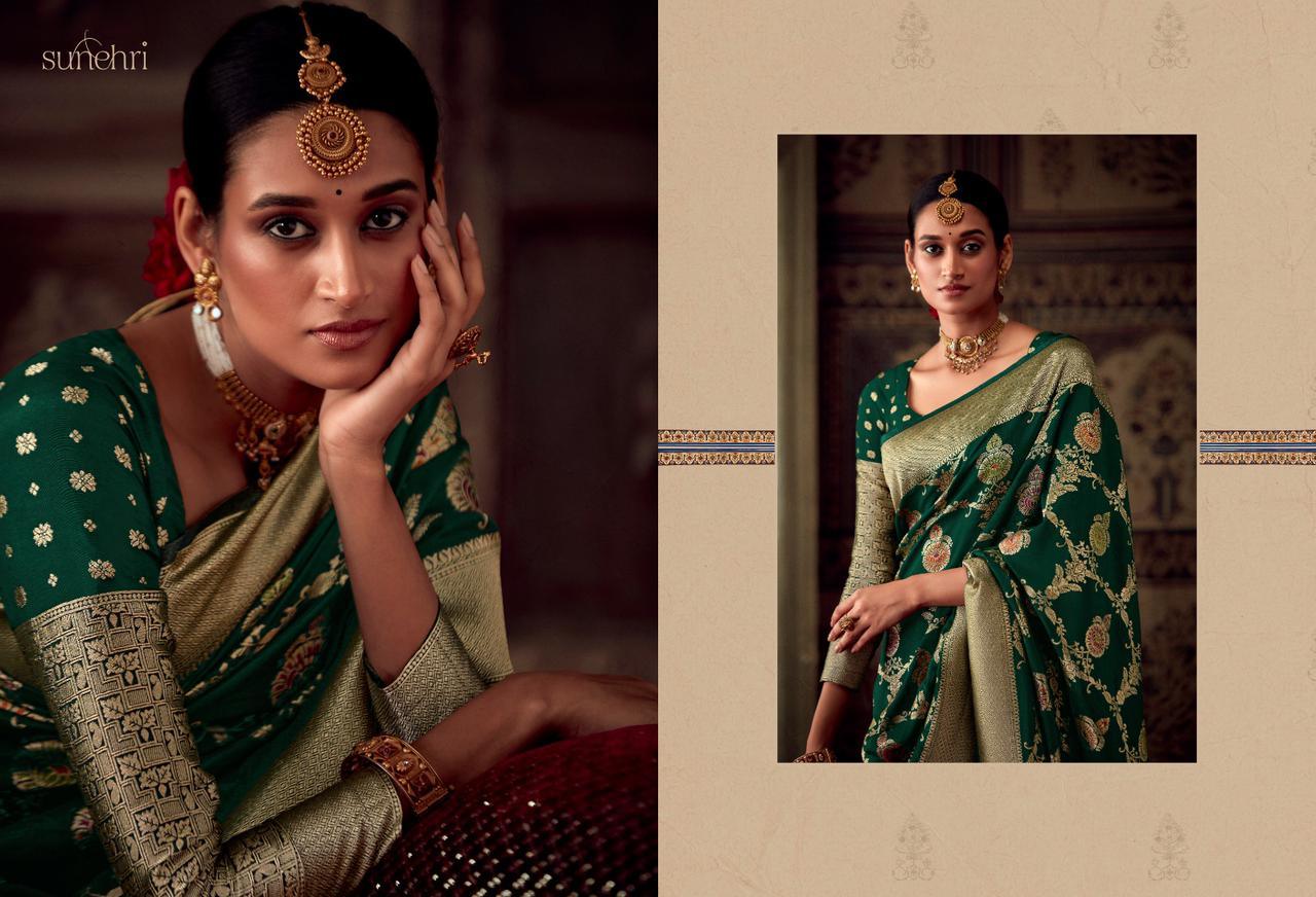 Party Wear Designer Sunehari Roopkala Banarasi Crepe Georgette Saree