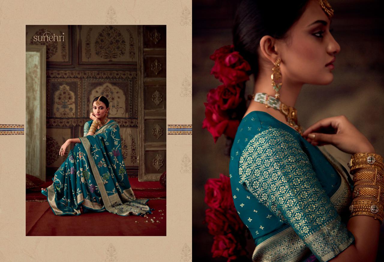 Party Wear Designer Sunehari Roopkala Banarasi Crepe Georgette Saree