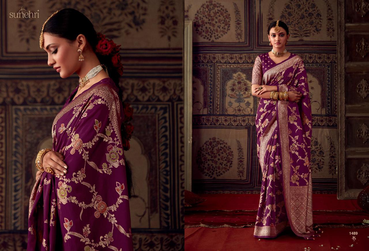 Party Wear Designer Sunehari Roopkala Banarasi Crepe Georgette Saree