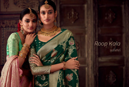 Party Wear Designer Sunehari Roopkala Banarasi Crepe Georgette Saree