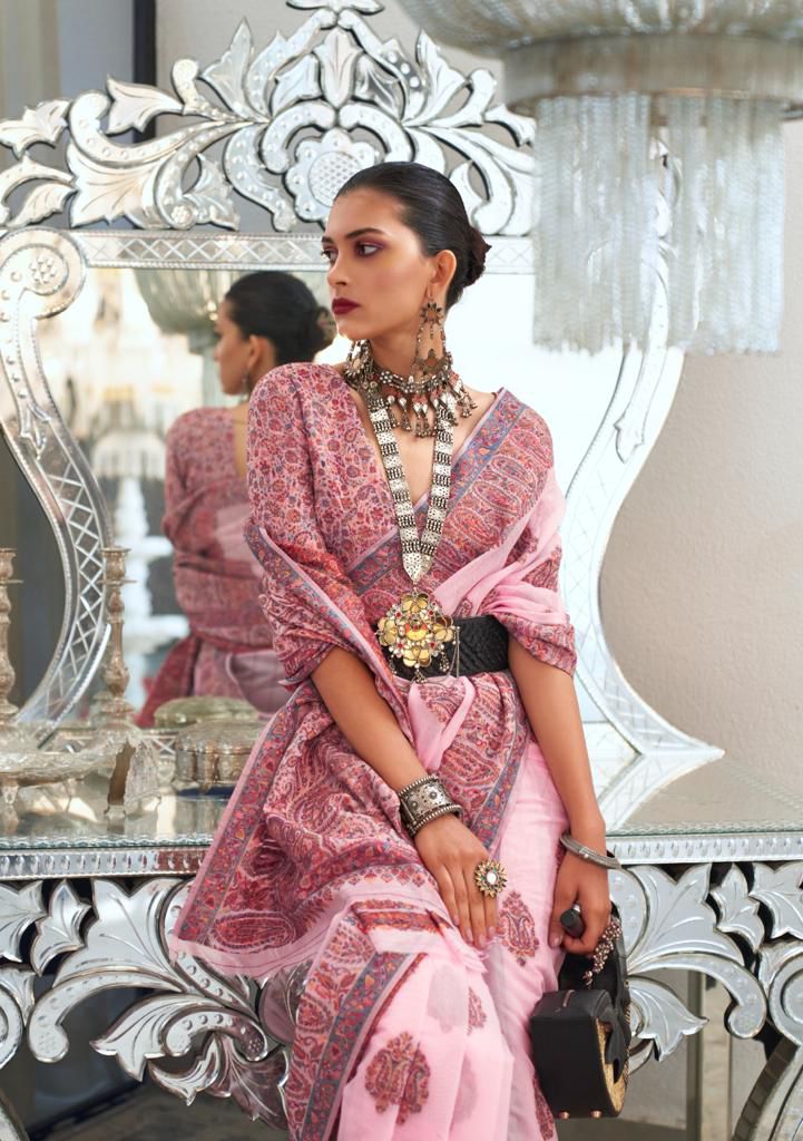 Party Wear Designer Kqaalib Silk Heavy Kashmiri Handloom Saree