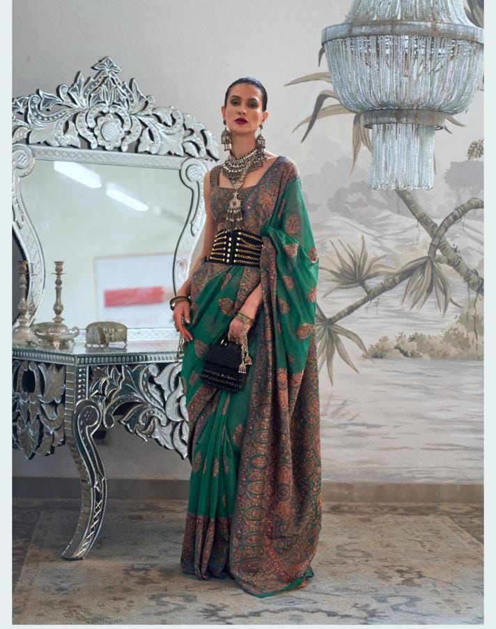 Party Wear Designer Kqaalib Silk Heavy Kashmiri Handloom Saree
