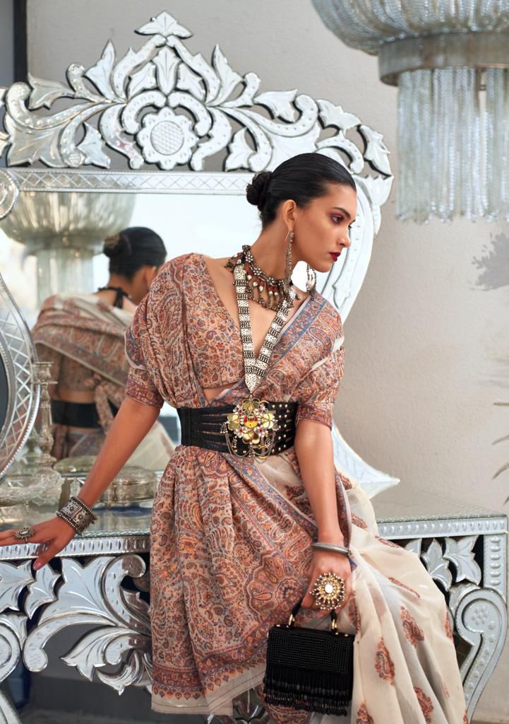 Party Wear Designer Kqaalib Silk Heavy Kashmiri Handloom Saree