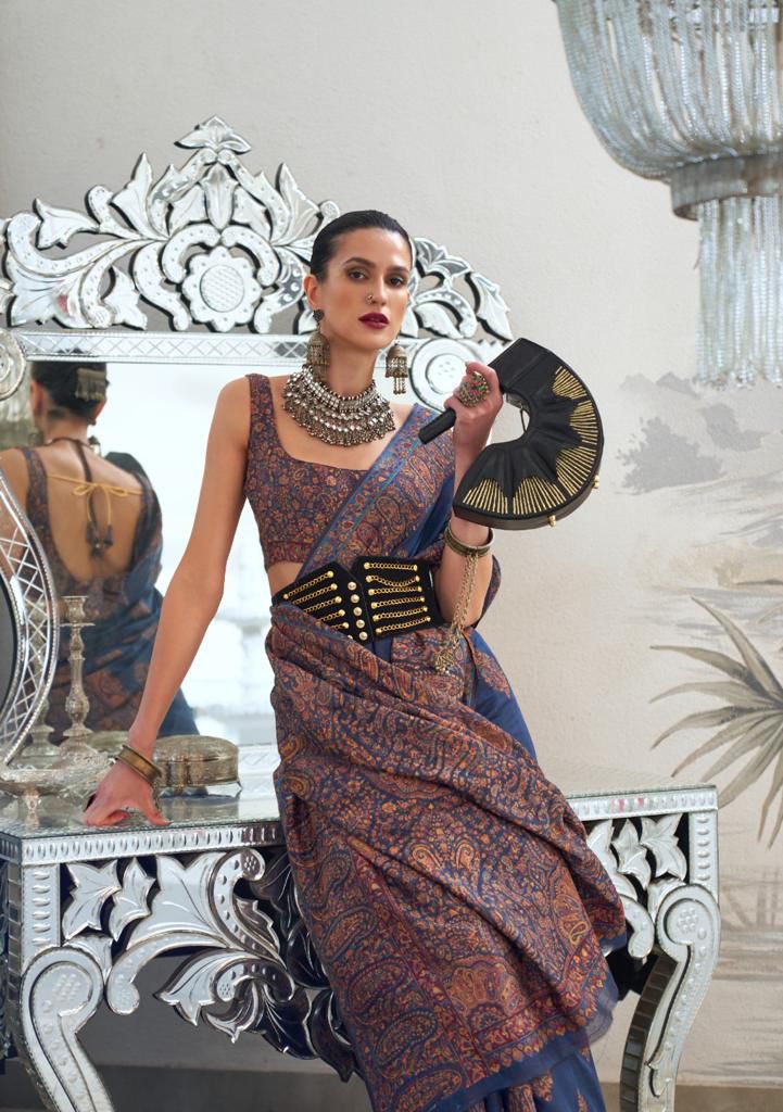 Party Wear Designer Kqaalib Silk Heavy Kashmiri Handloom Saree