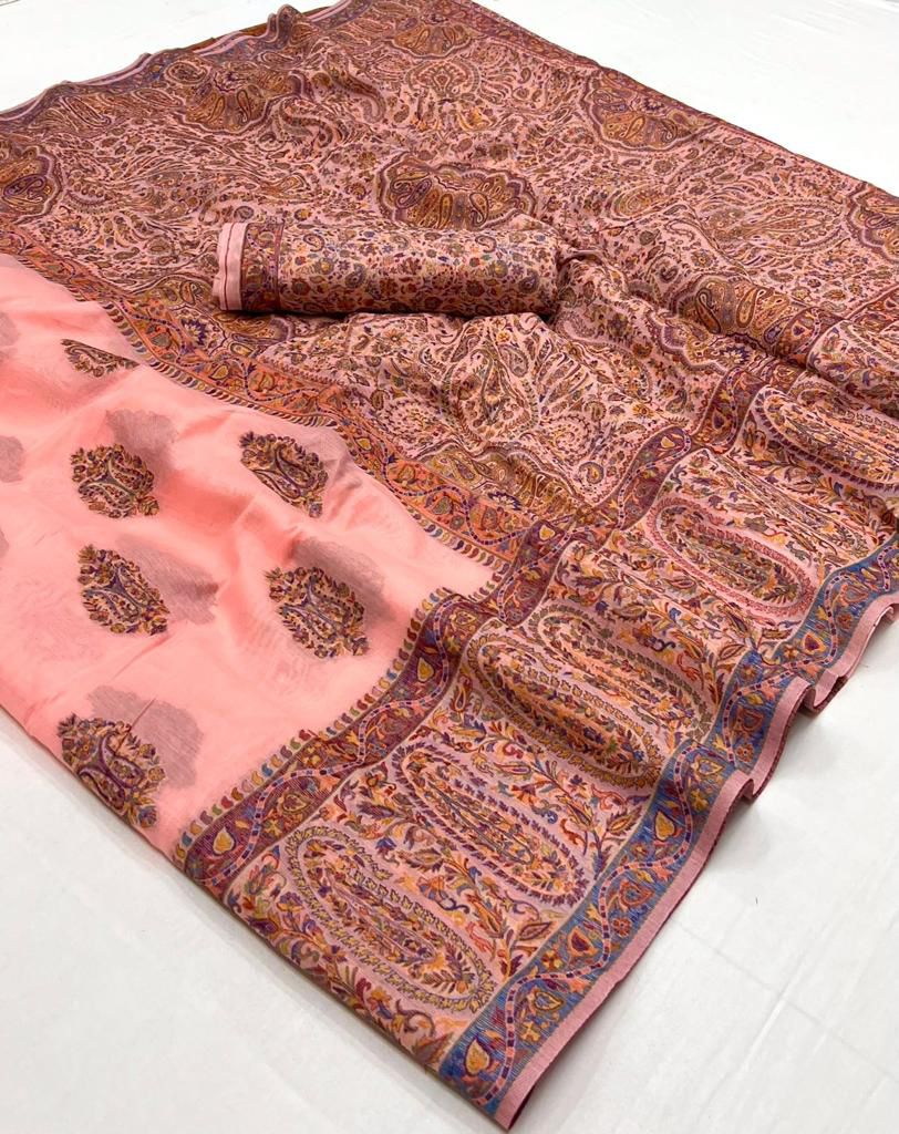 Party Wear Designer Kqaalib Silk Heavy Kashmiri Handloom Saree