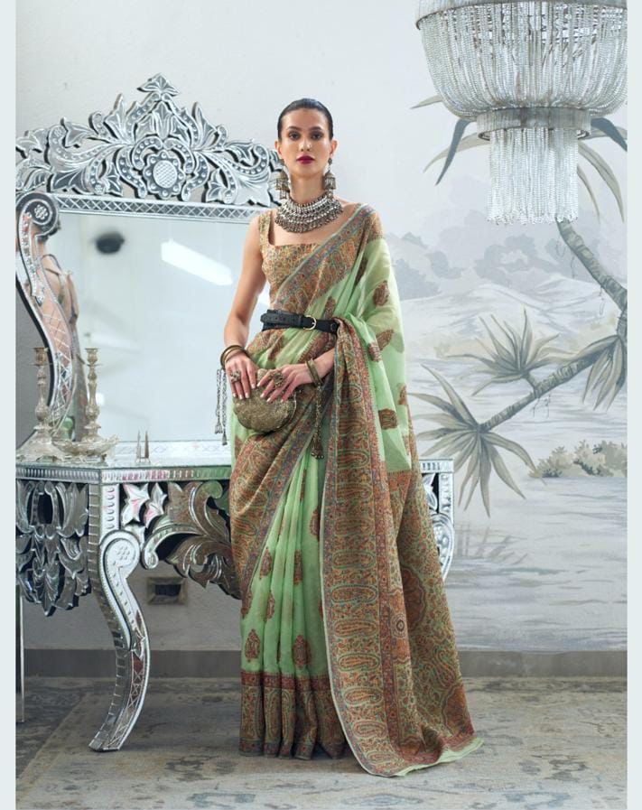 Party Wear Designer Kqaalib Silk Heavy Kashmiri Handloom Saree