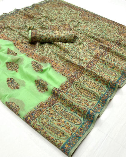Party Wear Designer Kqaalib Silk Heavy Kashmiri Handloom Saree