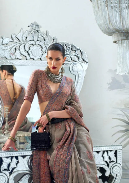 Party Wear Designer Kqaalib Silk Heavy Kashmiri Handloom Saree