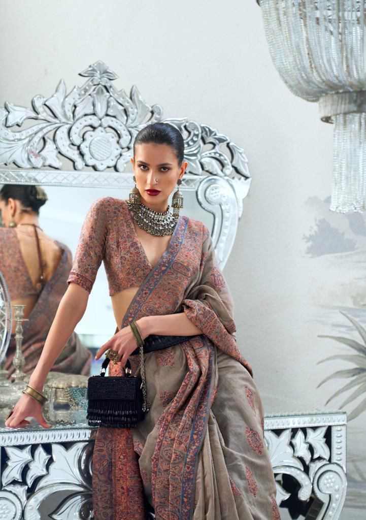 Party Wear Designer Kqaalib Silk Heavy Kashmiri Handloom Saree