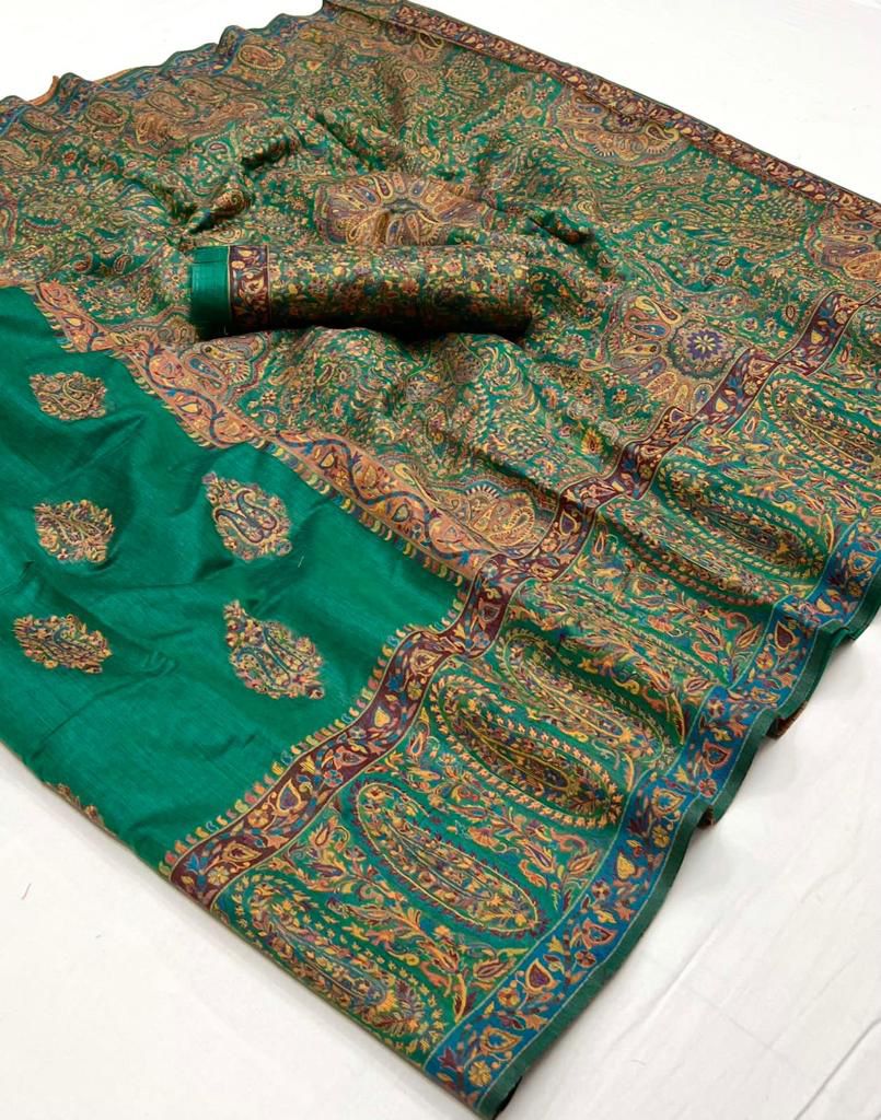 Party Wear Designer Kqaalib Silk Heavy Kashmiri Handloom Saree