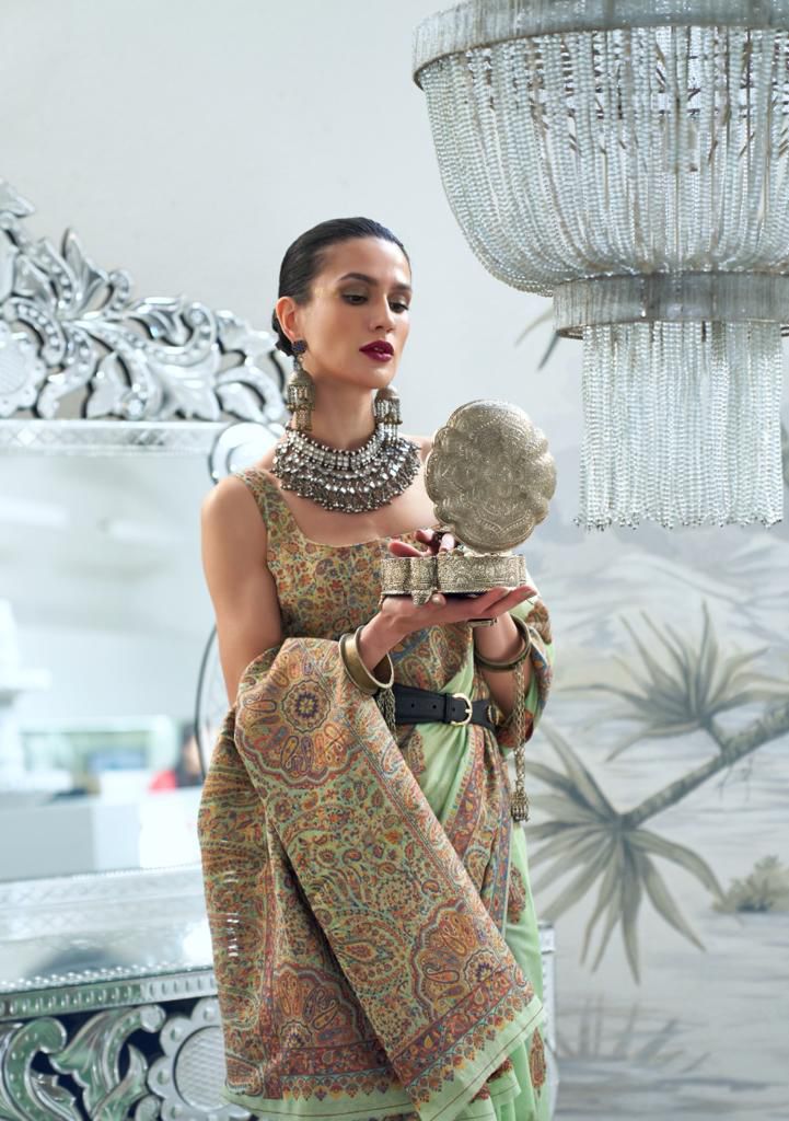 Party Wear Designer Kqaalib Silk Heavy Kashmiri Handloom Saree