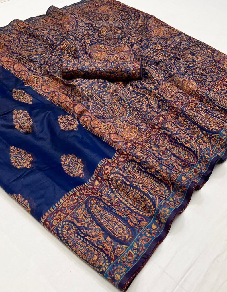 Party Wear Designer Kqaalib Silk Heavy Kashmiri Handloom Saree