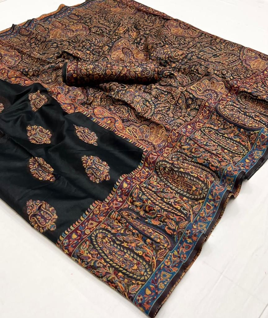 Party Wear Designer Kqaalib Silk Heavy Kashmiri Handloom Saree