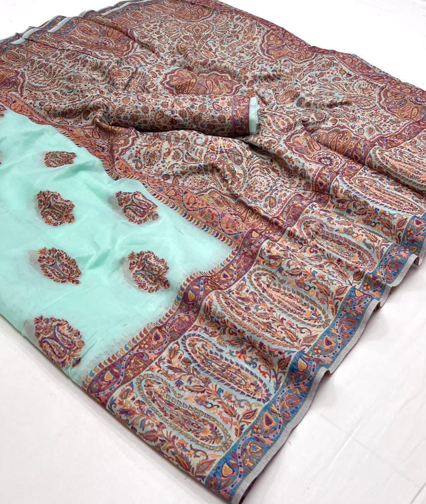 Party Wear Designer Kqaalib Silk Heavy Kashmiri Handloom Saree