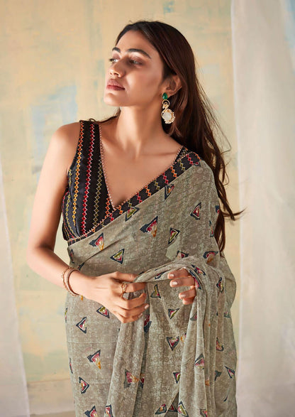Beautiful Designer Party Wear Saadi Georgette Print Saree