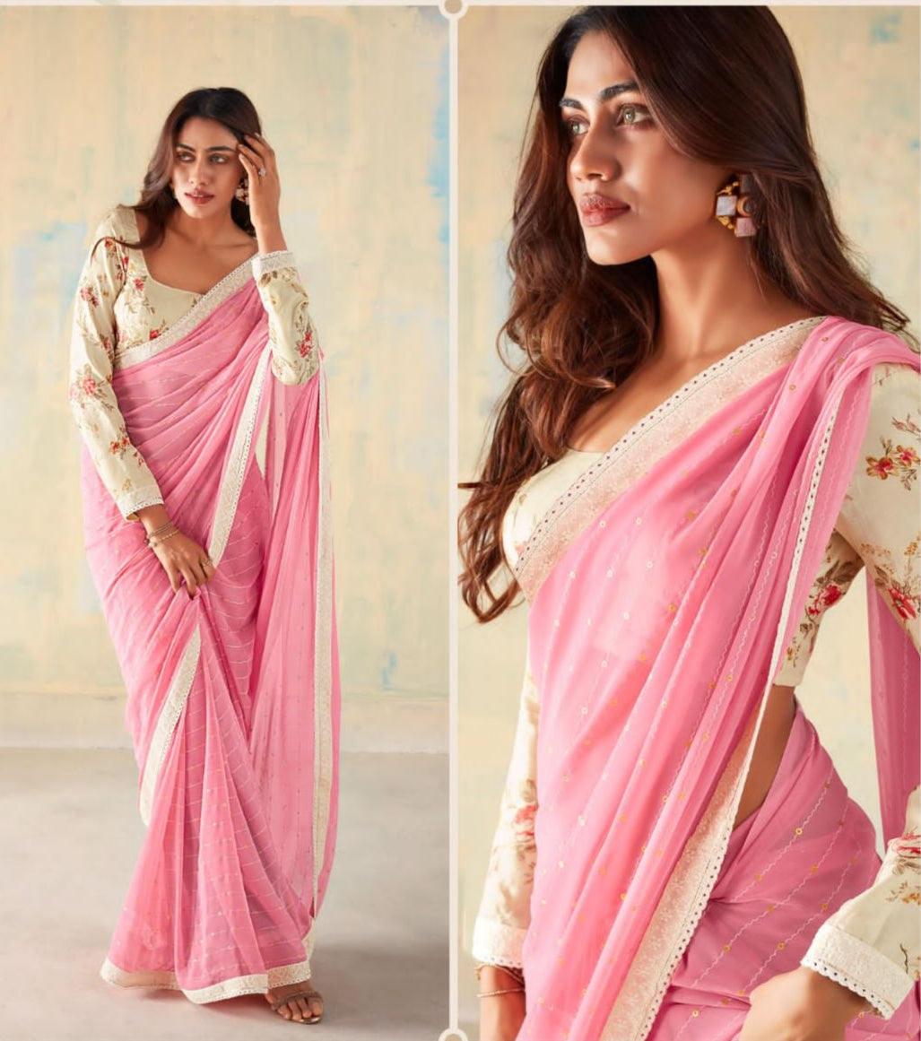 Beautiful Designer Party Wear Saadi Georgette Print Saree