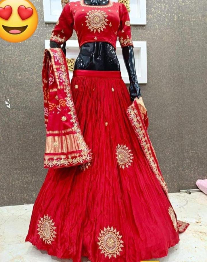 Beautiful Designer Rajasthani Pure Gaji Silk Hand Gota Patti Work Lehenga Choli