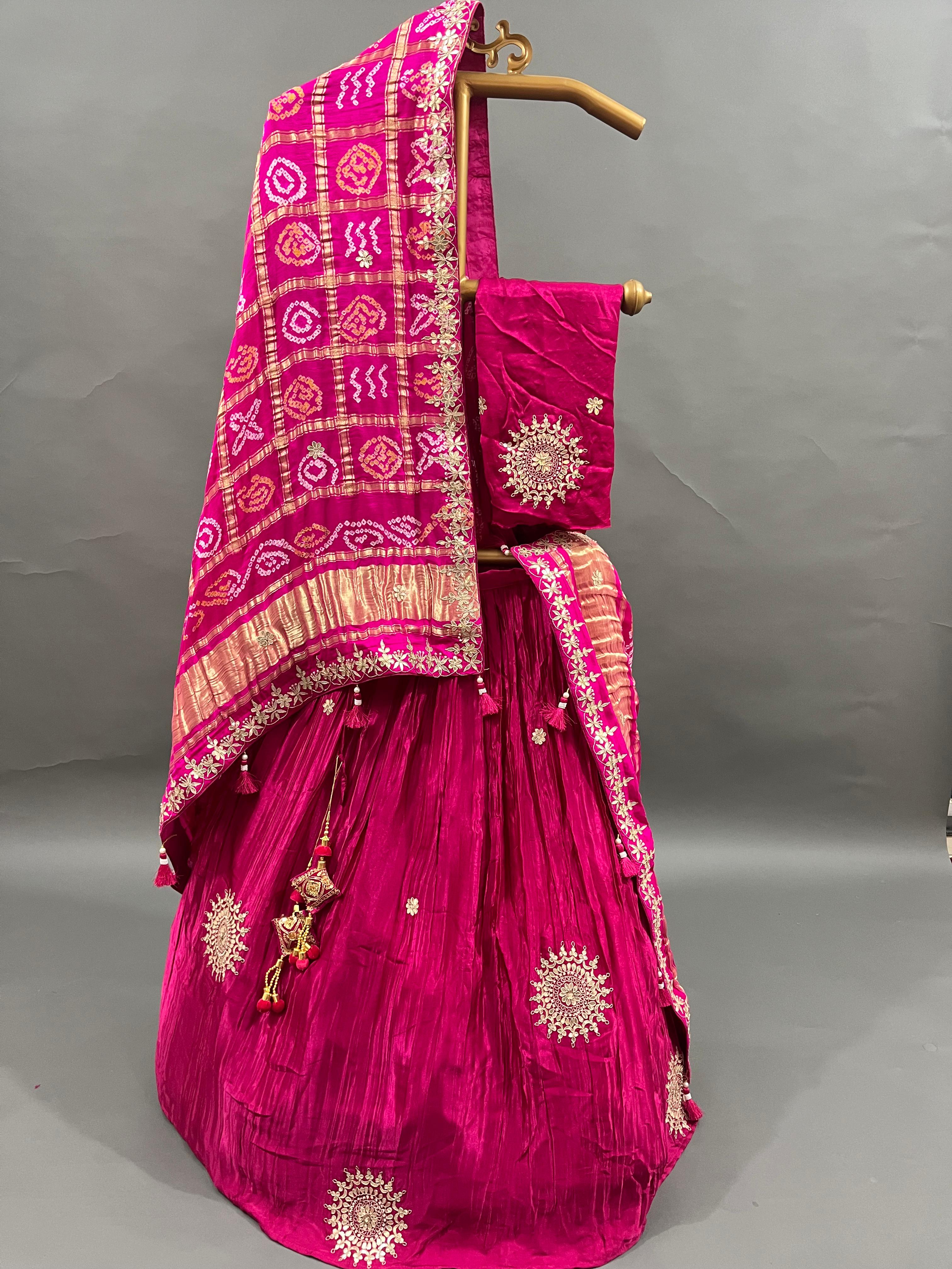 Beautiful Designer Rajasthani Pure Gaji Silk Hand Gota Patti Work Lehenga Choli