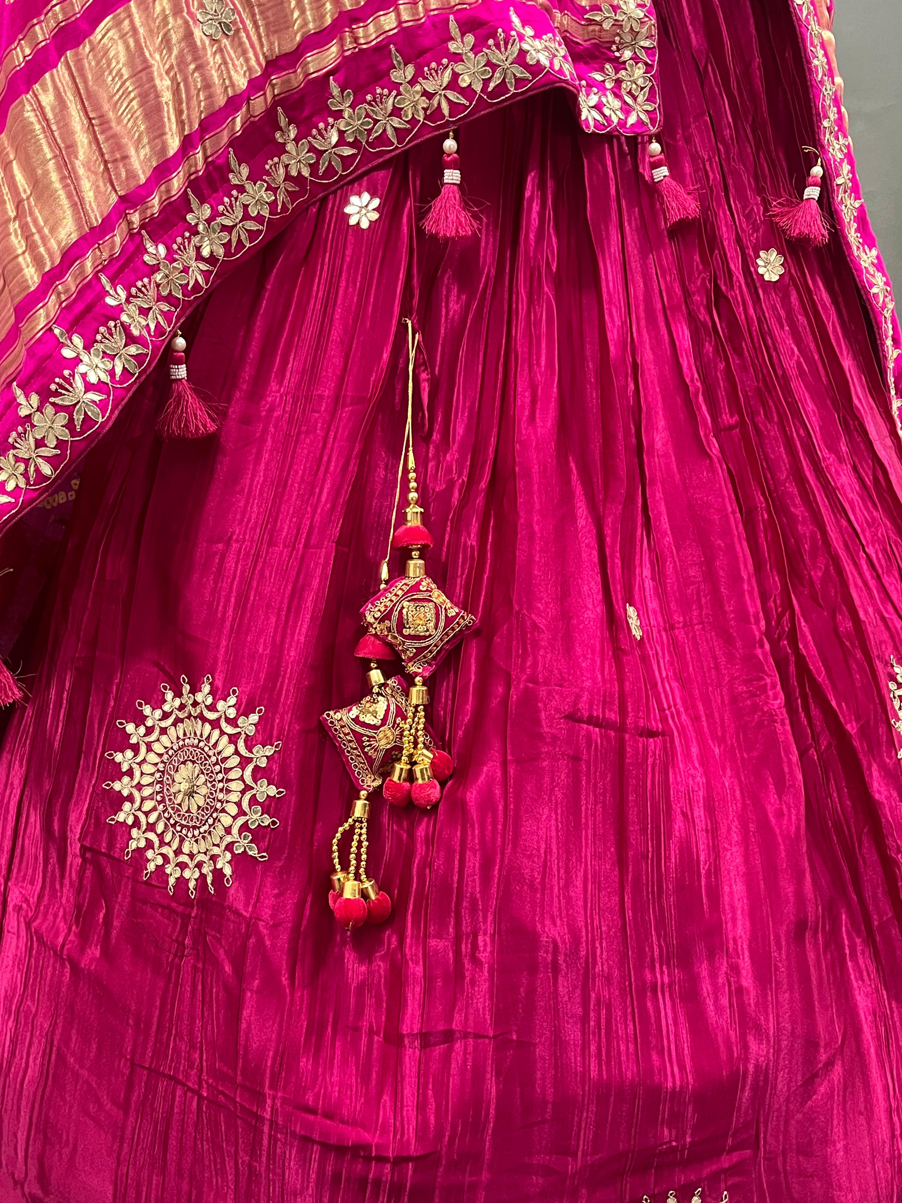 Beautiful Designer Rajasthani Pure Gaji Silk Hand Gota Patti Work Lehenga Choli