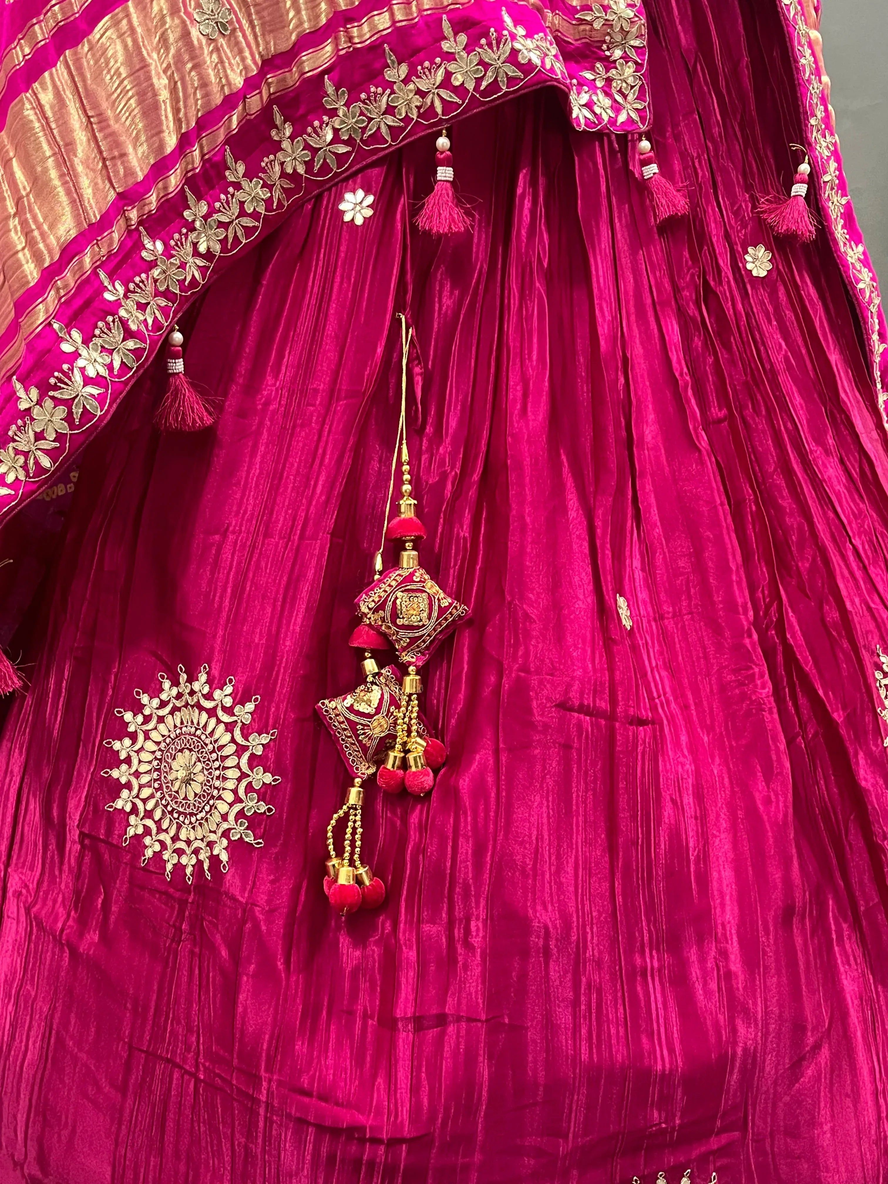 Beautiful Designer Rajasthani Pure Gaji Silk Hand Gota Patti Work Lehenga Choli