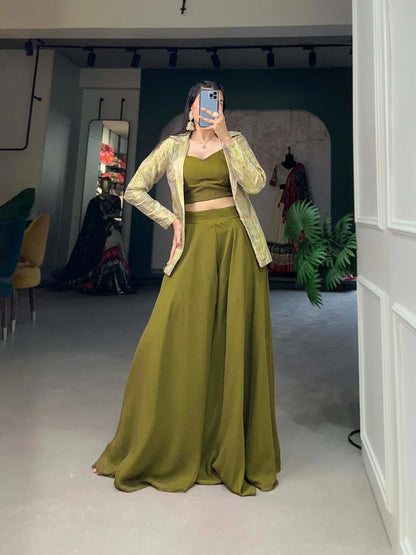 Beautiful Designer Party Wear Georgette Plazzo With Shrug Set