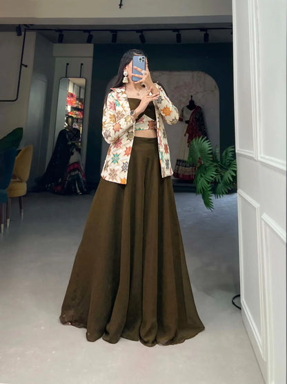 Beautiful Designer Party Wear Georgette Plazzo With Shrug Set