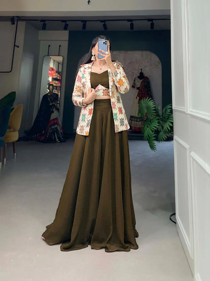 Beautiful Designer Party Wear Georgette Plazzo With Shrug Set