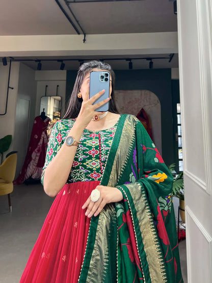 Beautiful Designer Tussar Silk Patola &amp; Floral Print Gwon