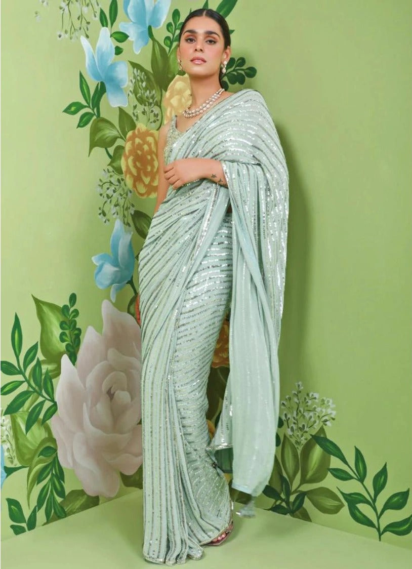 Beautiful Designer Party Wear Georgette  Sequence Saree