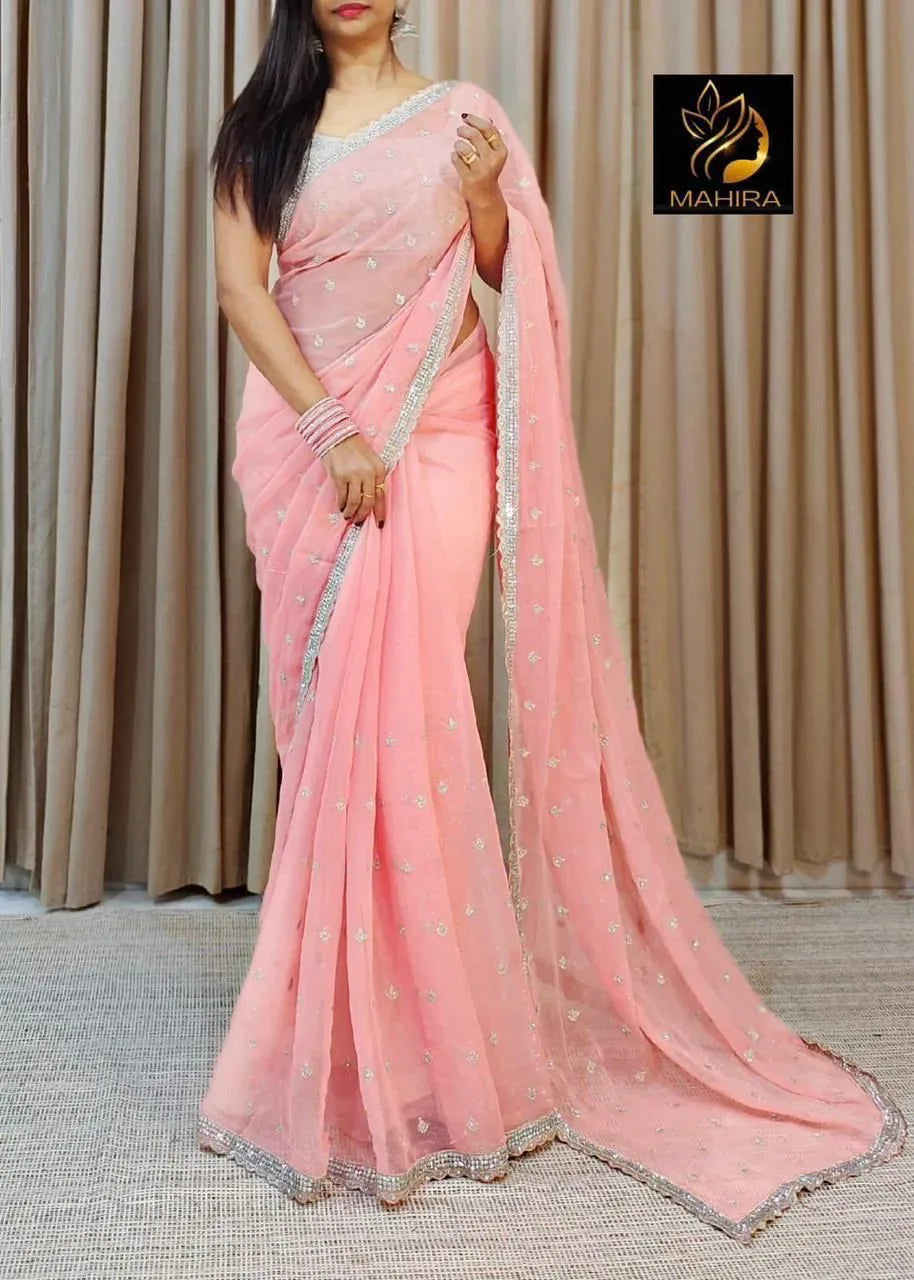Beautiful Designer Pure Chinon Crepe Sarees