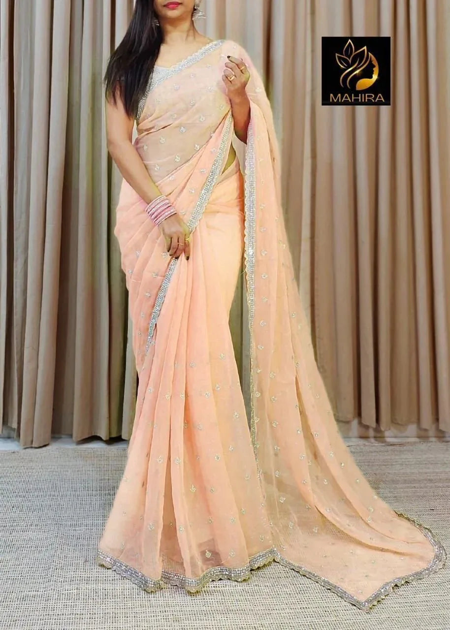 Beautiful Designer Pure Chinon Crepe Sarees