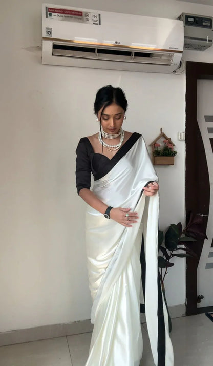 Beautiful Designer Ready To Wear 1 Minutes Satin Saree
