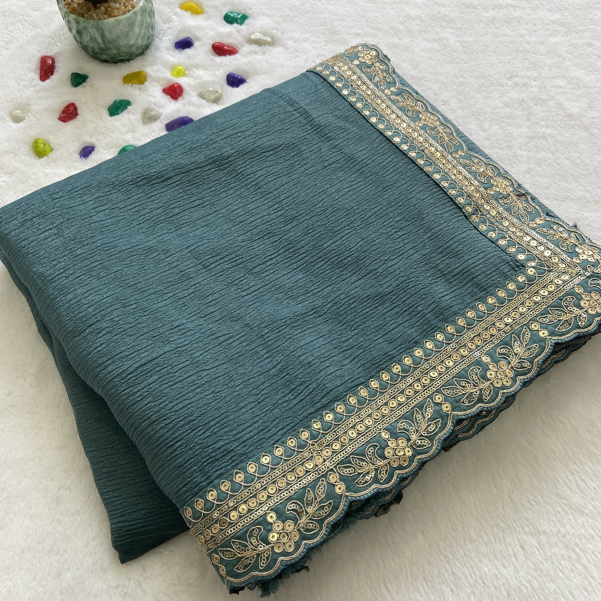 Beautiful Designer Party Wear Soft Weave Crush Silk Saree