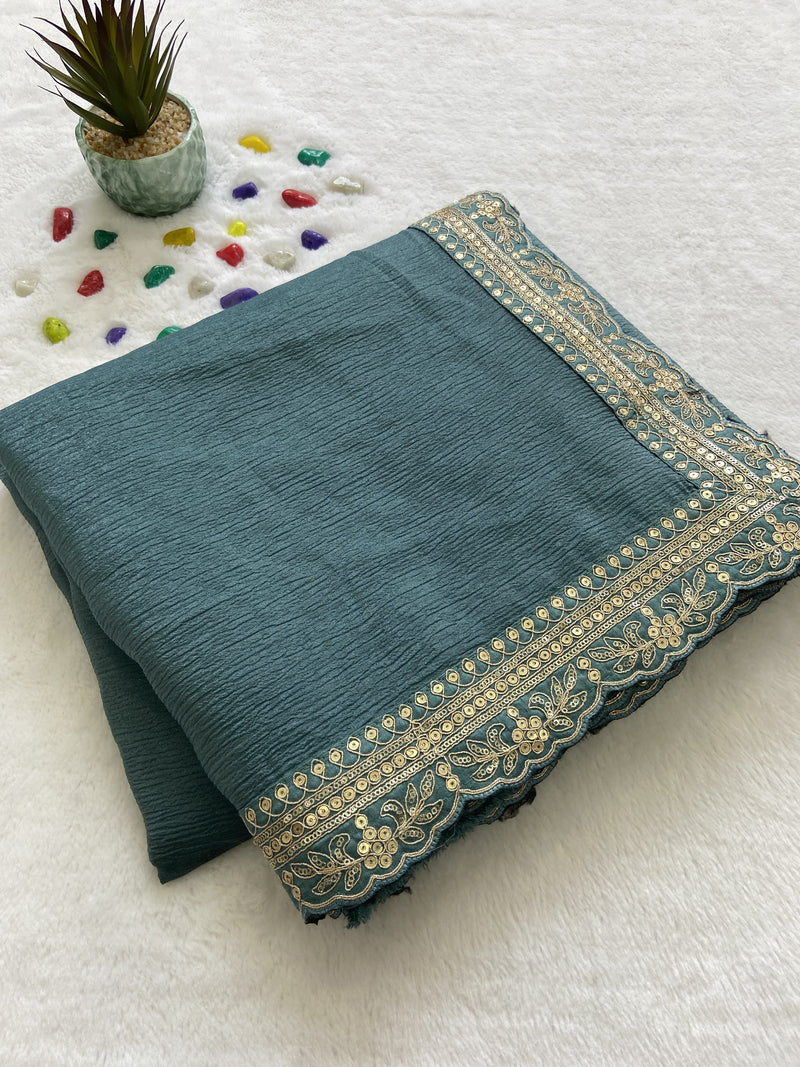 Beautiful Designer Party Wear Soft Weave Crush Silk Saree