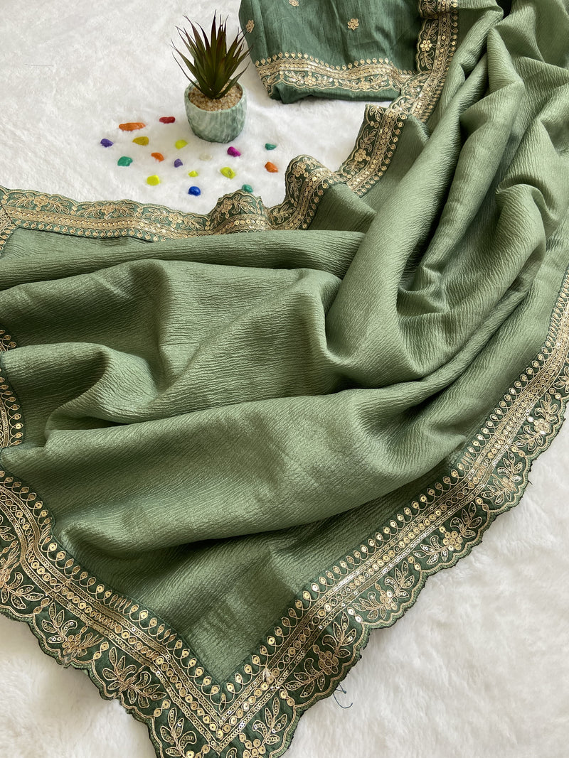 Beautiful Designer Party Wear Soft Weave Crush Silk Saree