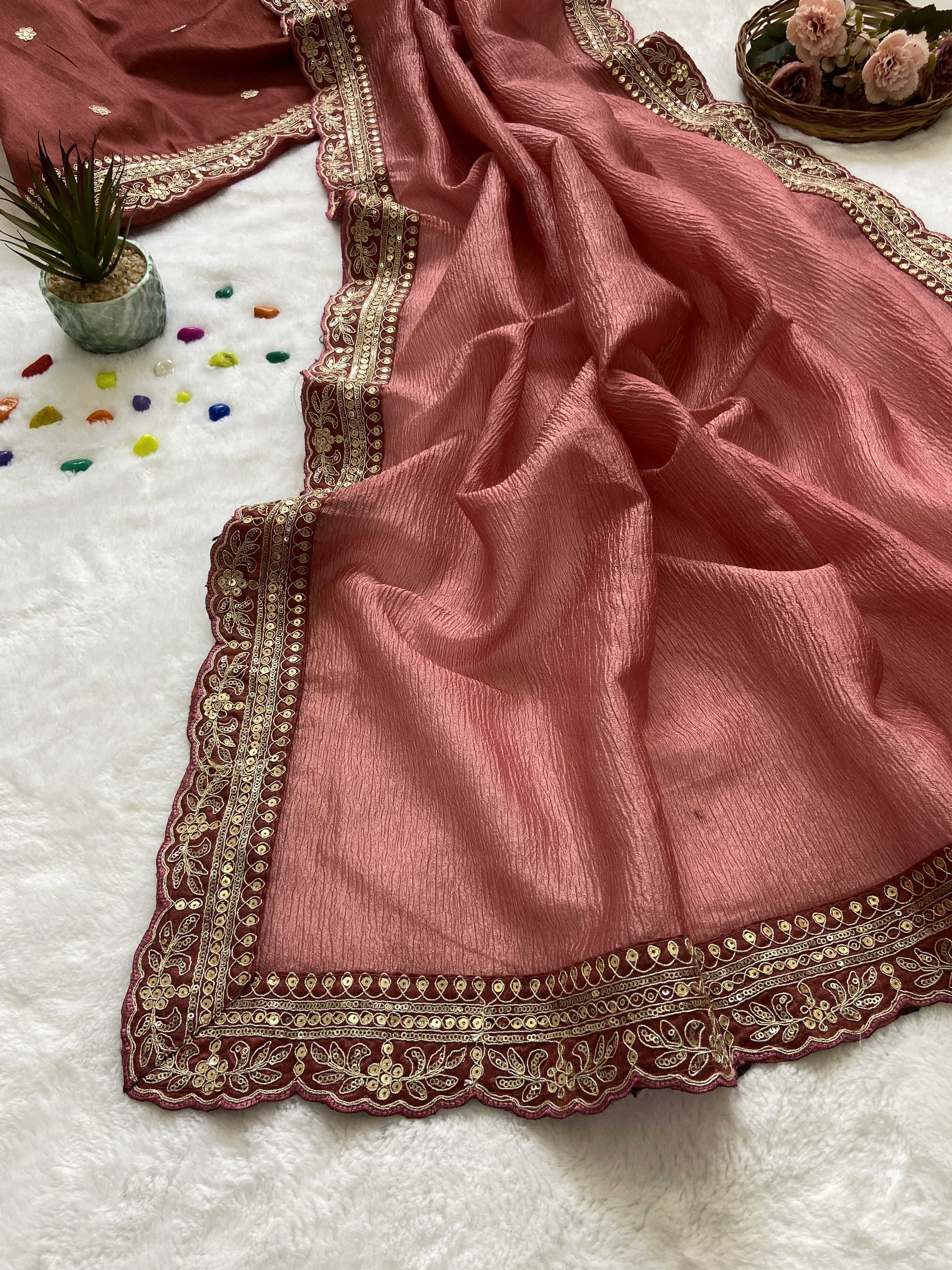 Beautiful Designer Party Wear Soft Weave Crush Silk Saree