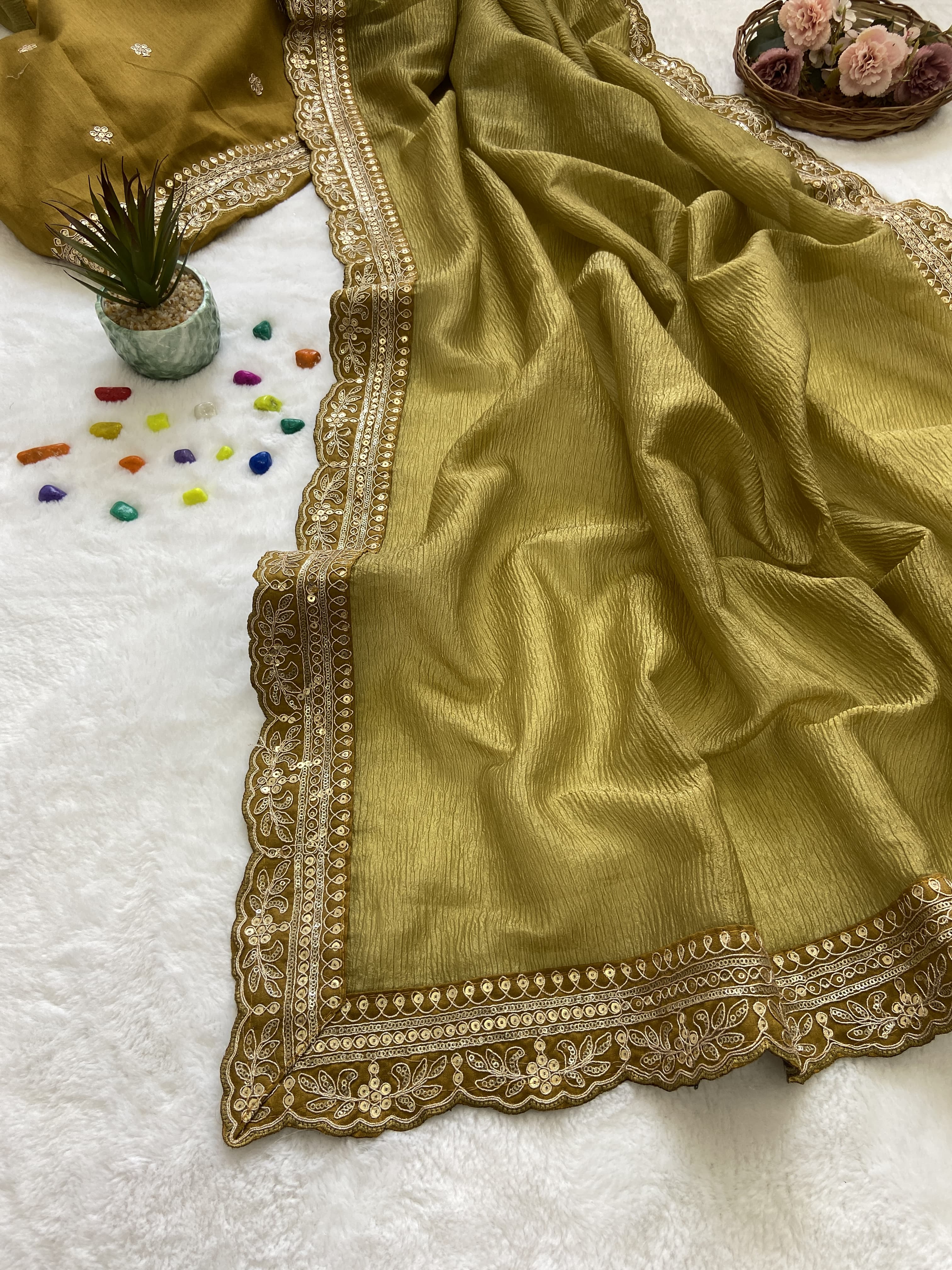 Beautiful Designer Party Wear Soft Weave Crush Silk Saree