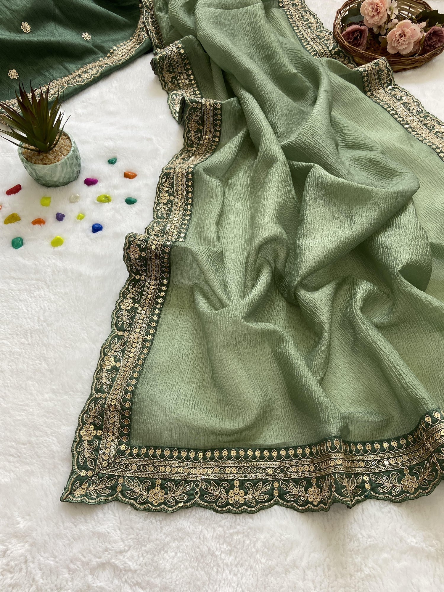 Beautiful Designer Party Wear Soft Weave Crush Silk Saree
