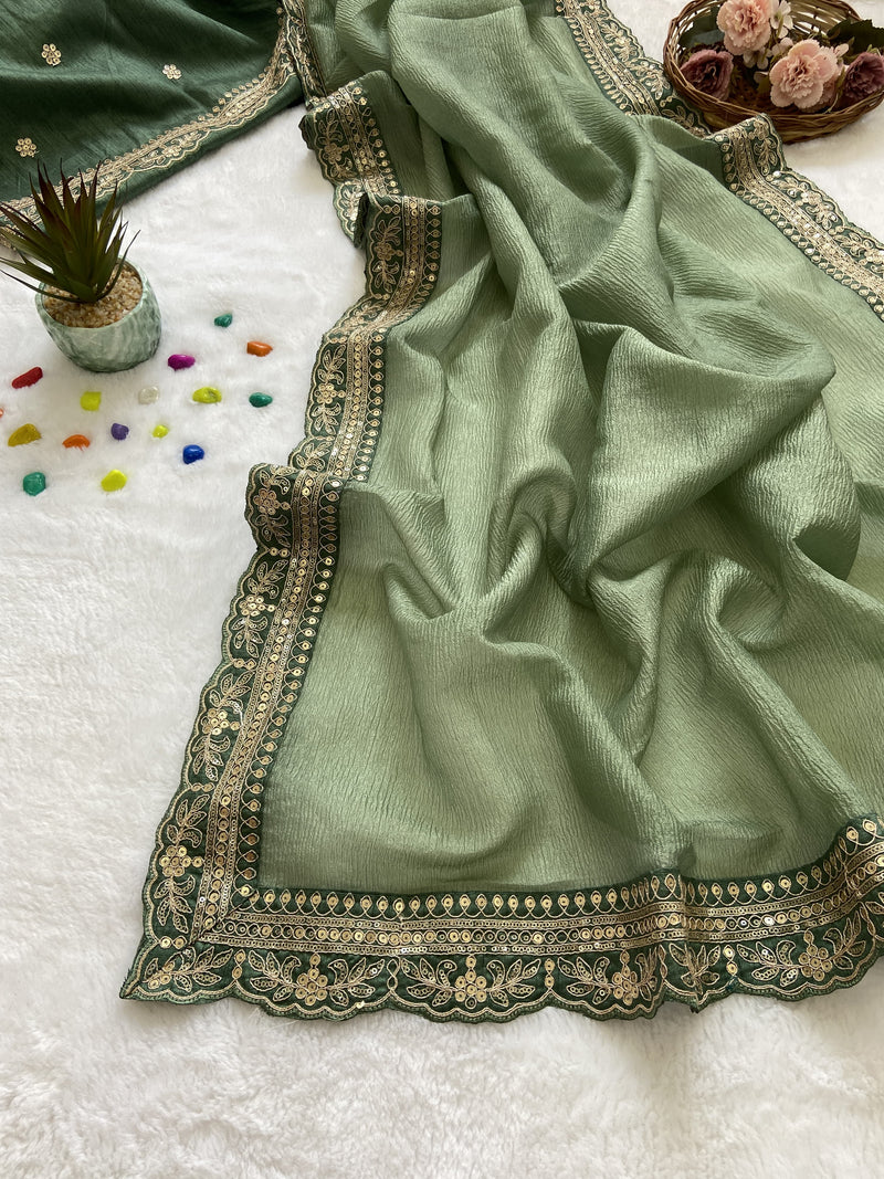 Beautiful Designer Party Wear Soft Weave Crush Silk Saree