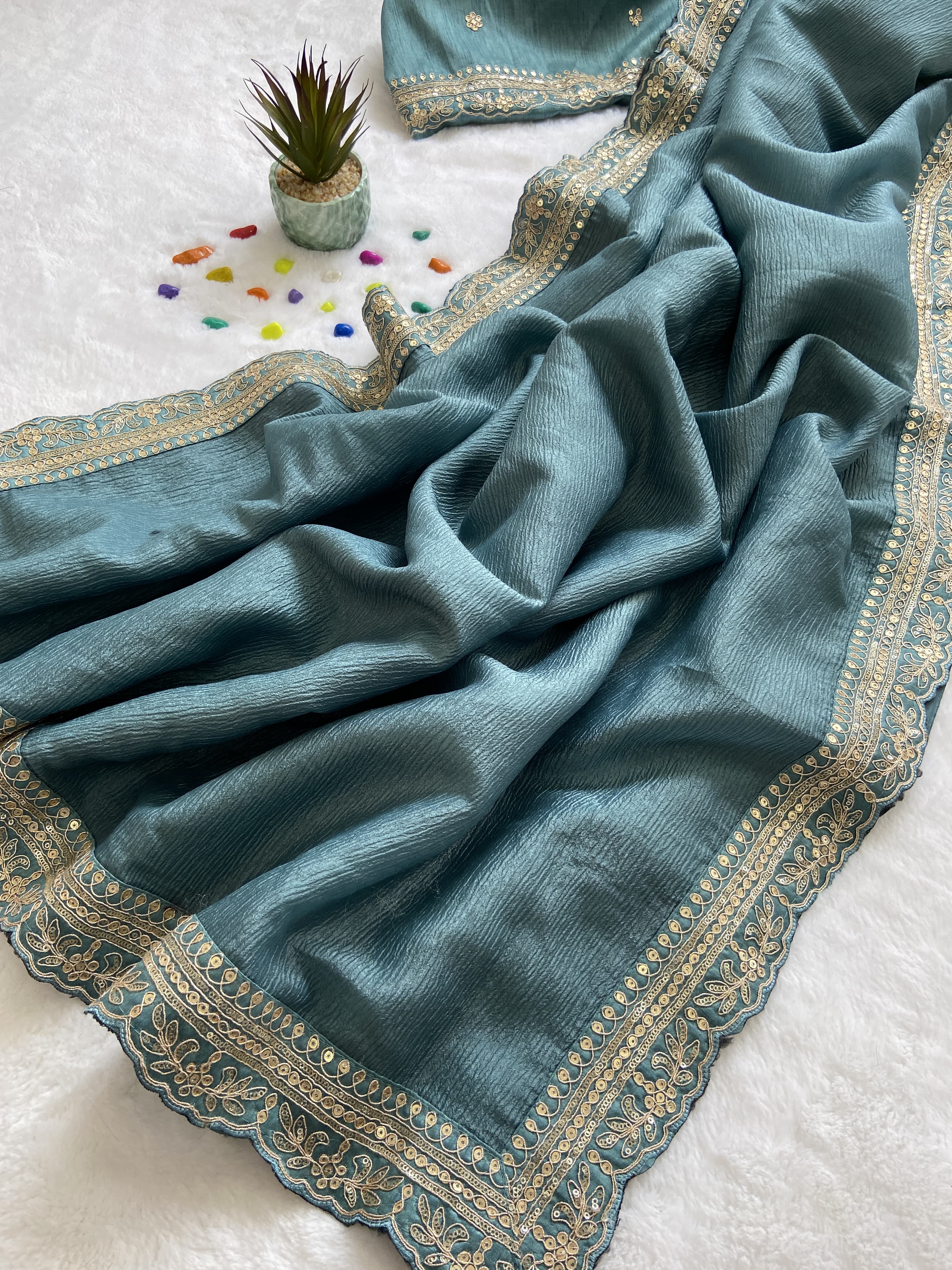 Beautiful Designer Party Wear Soft Weave Crush Silk Saree