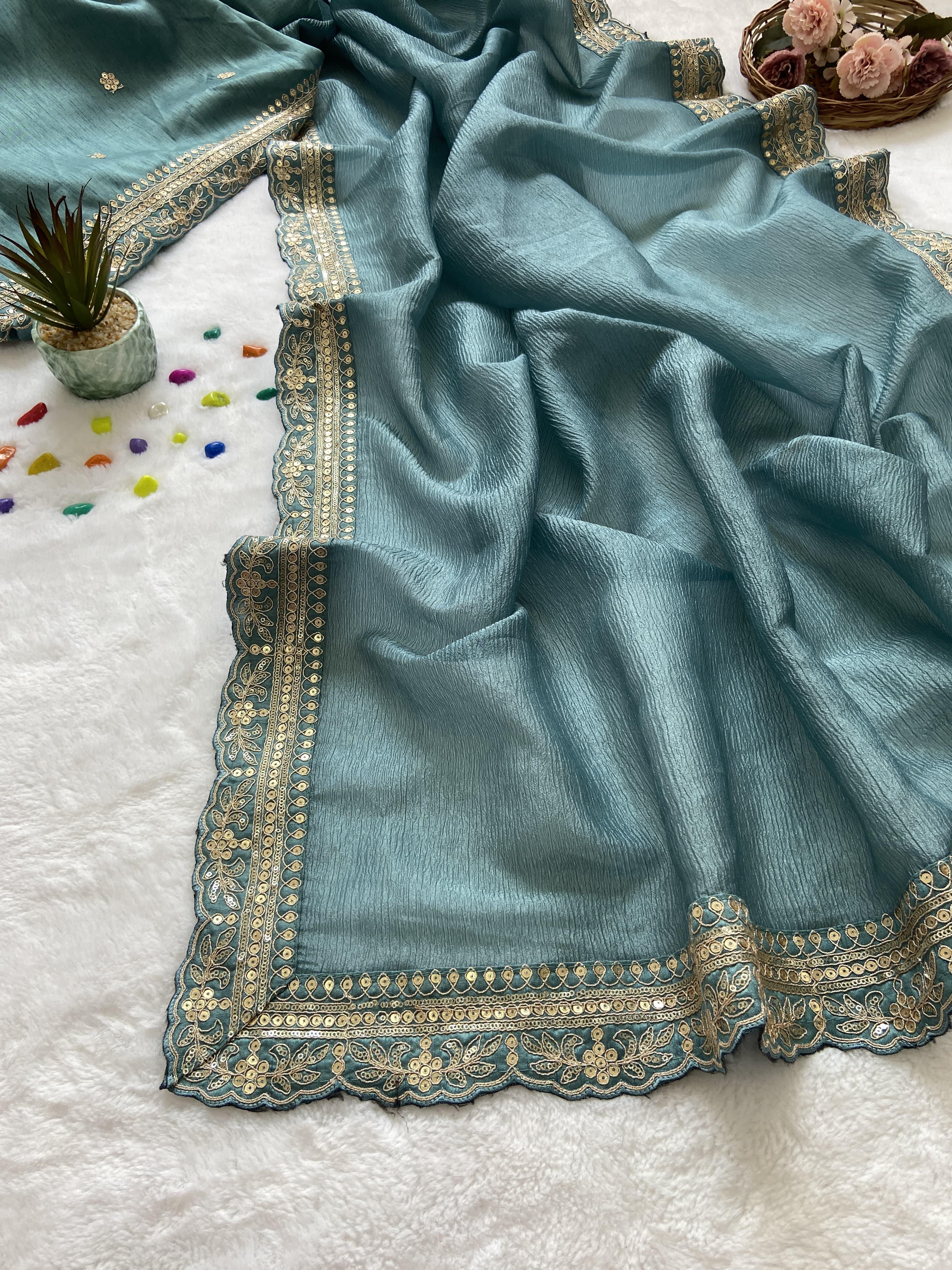 Beautiful Designer Party Wear Soft Weave Crush Silk Saree